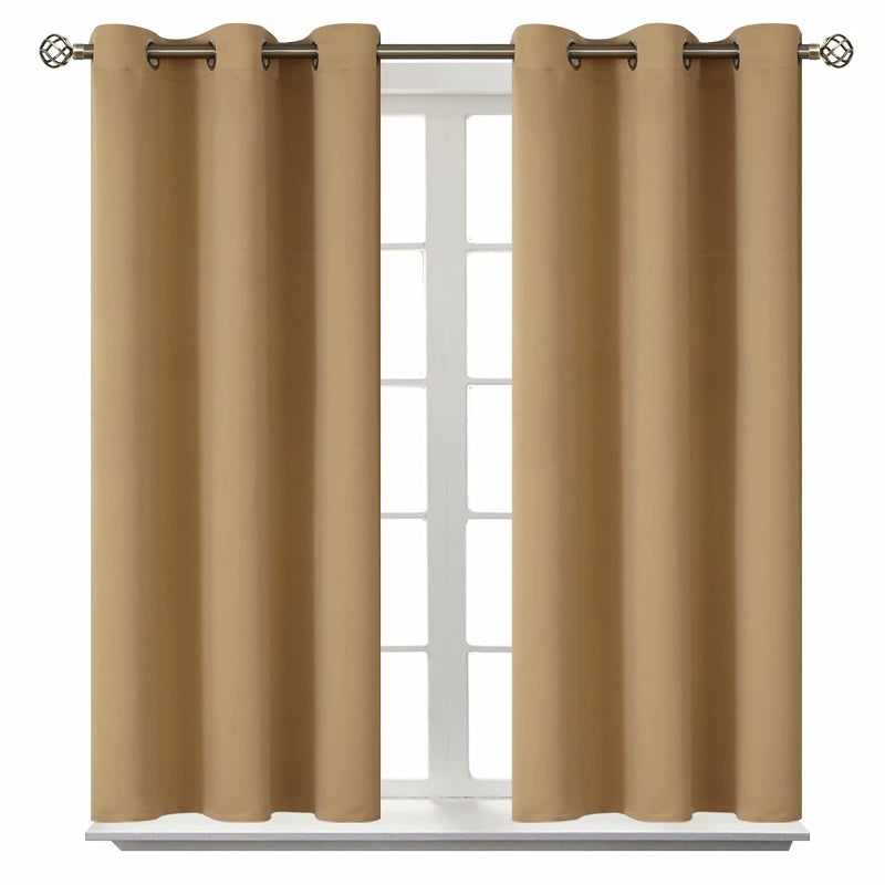 BGment Blackout Curtains for Living Room - Grommet Thermal Insulated Room Darkening Curtains for Bedroom, 2 Panels of 52 x 63 Inch, Khaki - Image 1